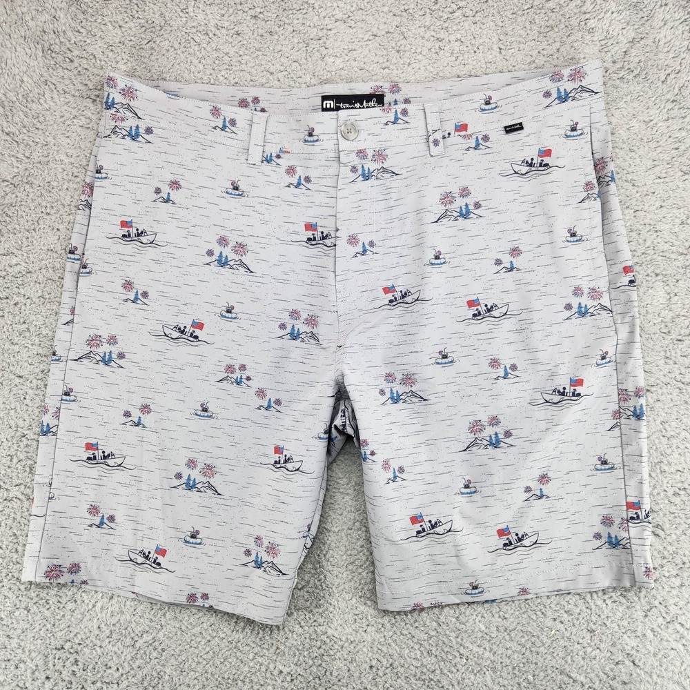 Travis Mathew Golf Chino Shorts Mens 42 Patriotic American Flag Boating